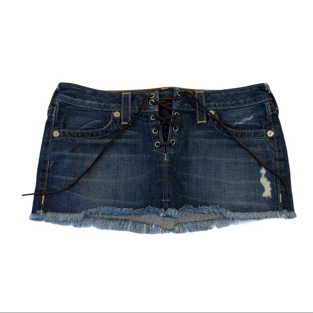 True Religion distressed mini jean skirt size 28